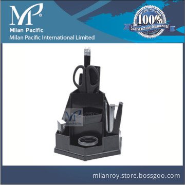 Plastic Stationery Holder Set, Pen Holder with Desk Top Organizer with Ruler Stapler Knife Clips Set Black Color MP811